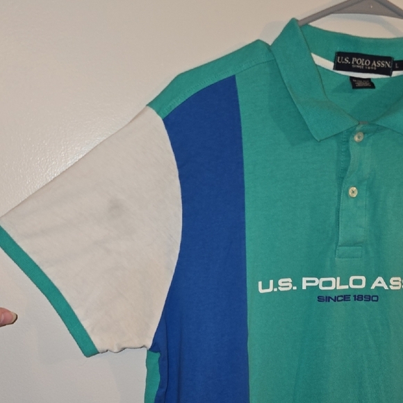 U.S. Polo Assn. Blue and Green Polo Shirt LOT L - Picture 6 of 7